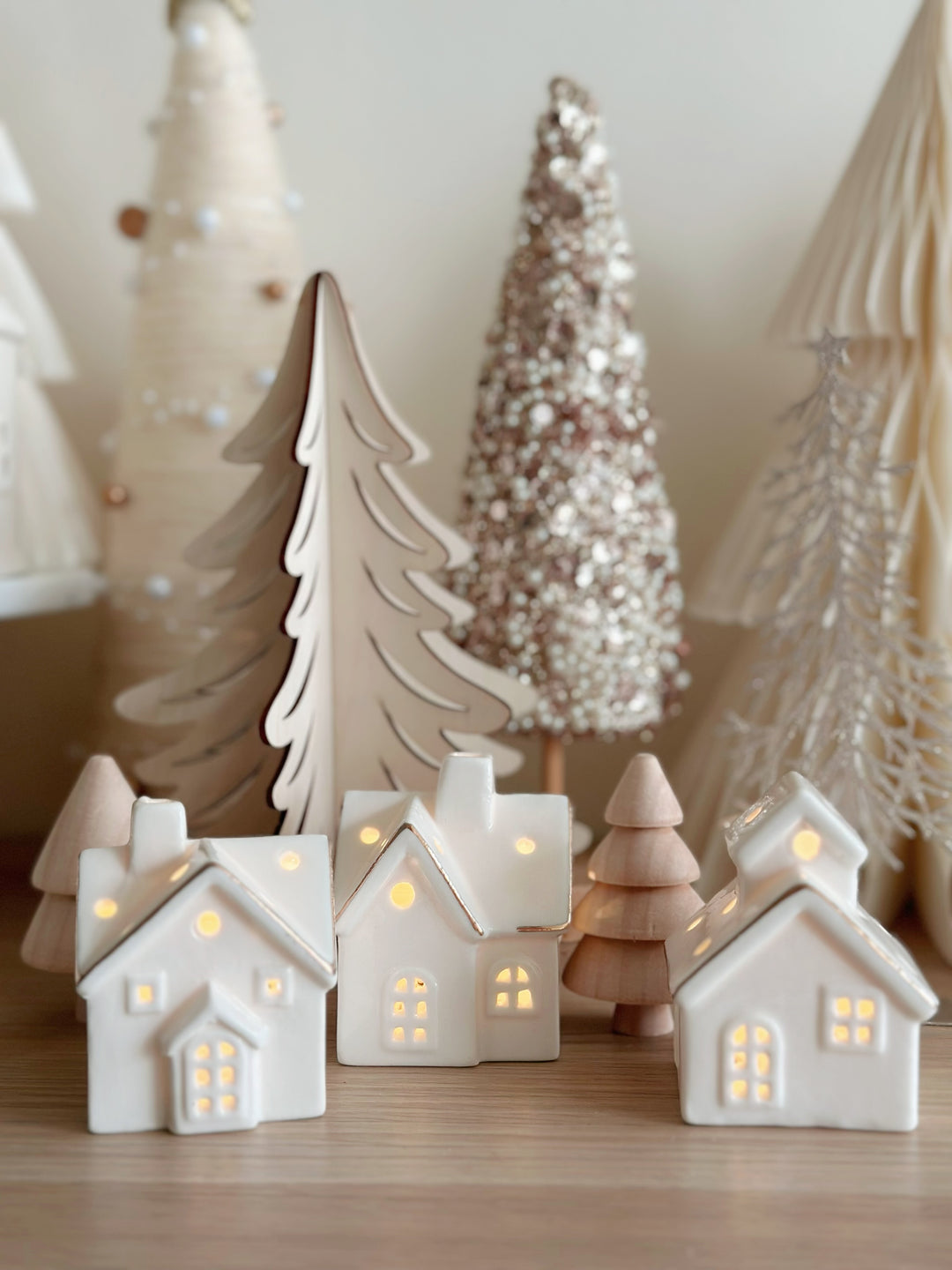 Snowy Christmas Cottages Mini House Set (set of 3)