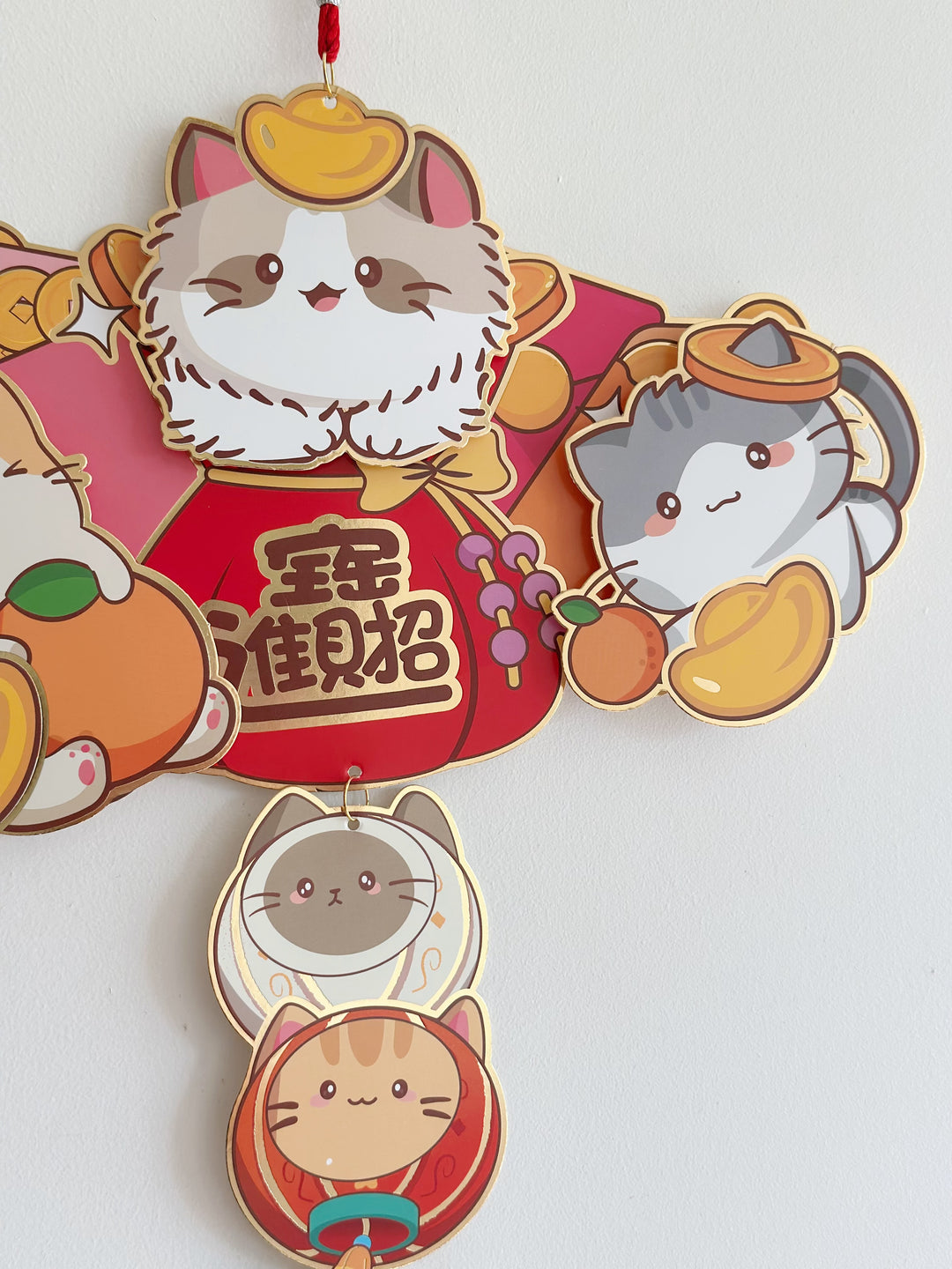 Golden Fortune Cat Fan Hanging Decor