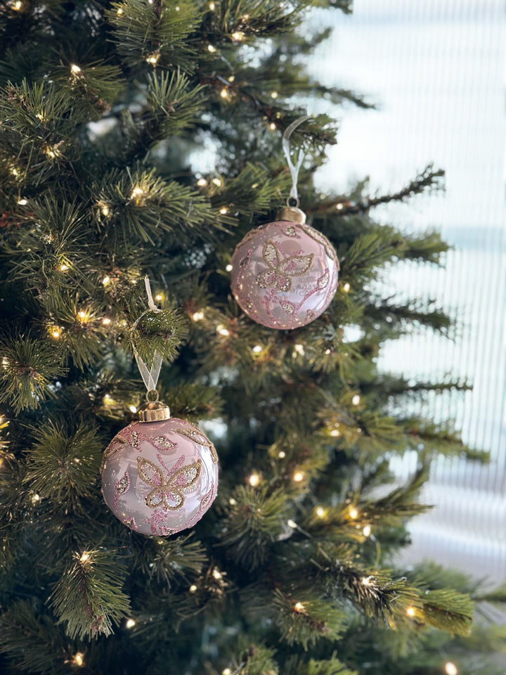 Butterfly Bliss Dusty Pink 8cm Glass Bauble (2 options)