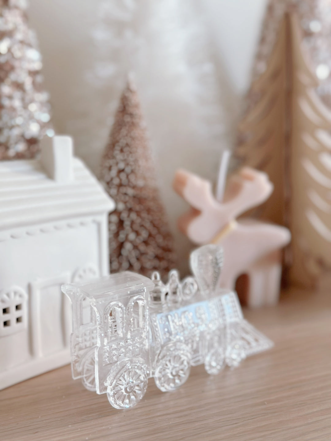 Glittery Clear Train Head Ornament