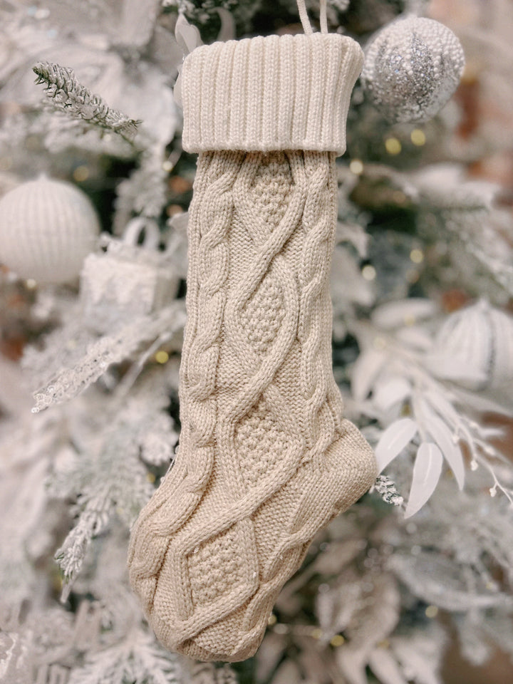 Chunky Braid Knitted Cream And Latte Christmas Stocking Set (pair)