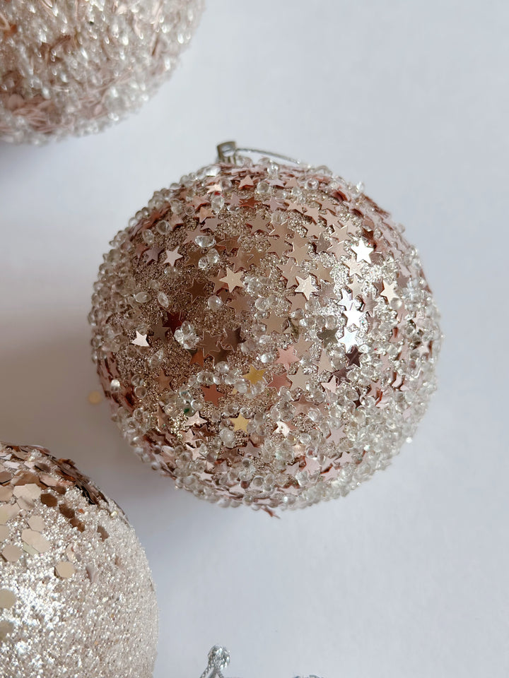 Glittery Champagne Gold Bauble Set (set of 4)