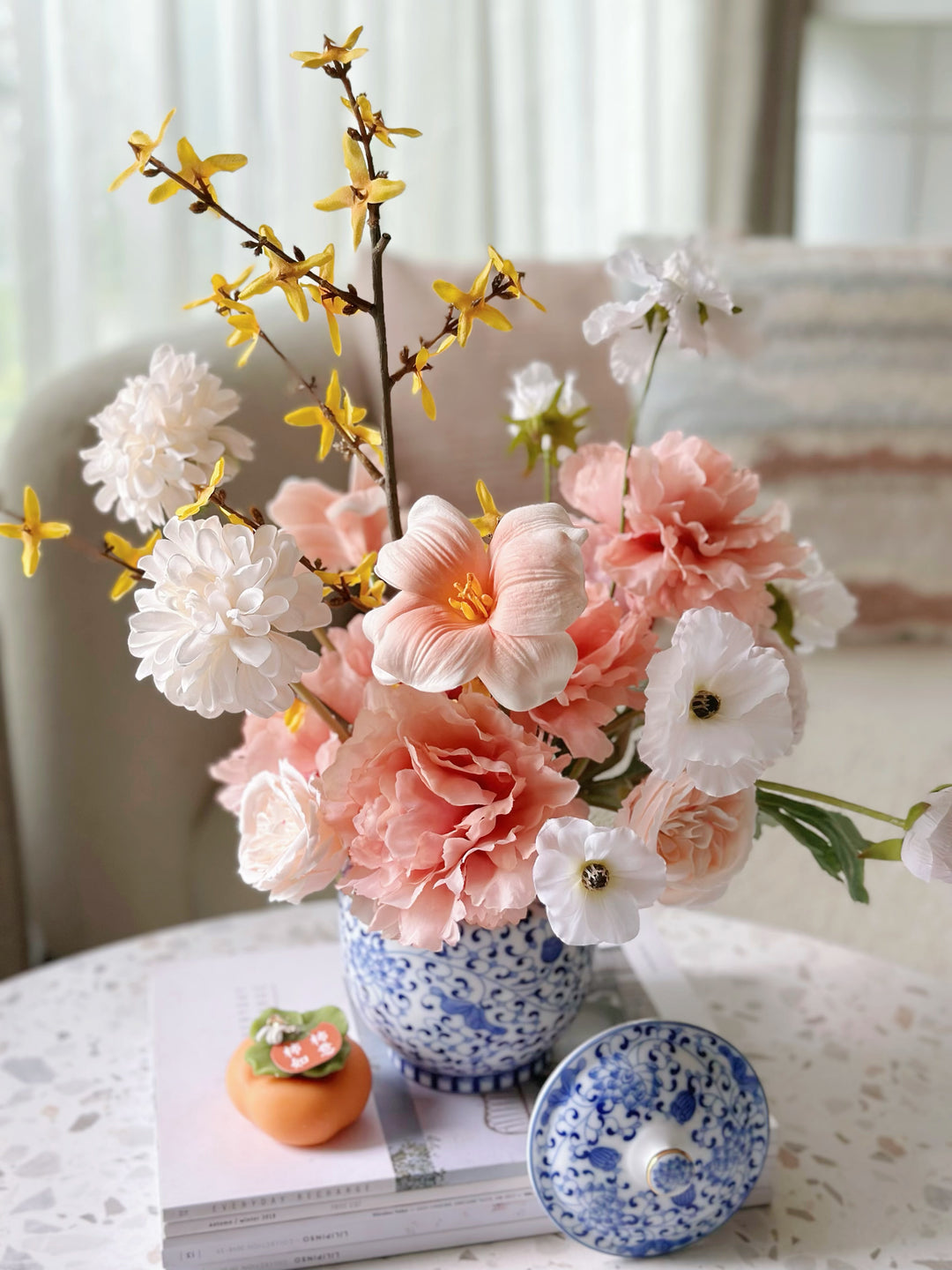 Sunlit Elegance in Blue Porcelain Jar (2-sided)