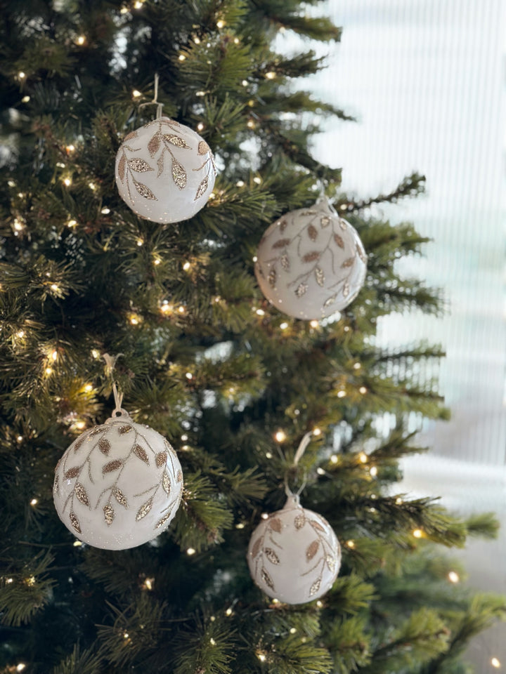 Elegant Champagne Leaves White Glass Bauble (4 options)