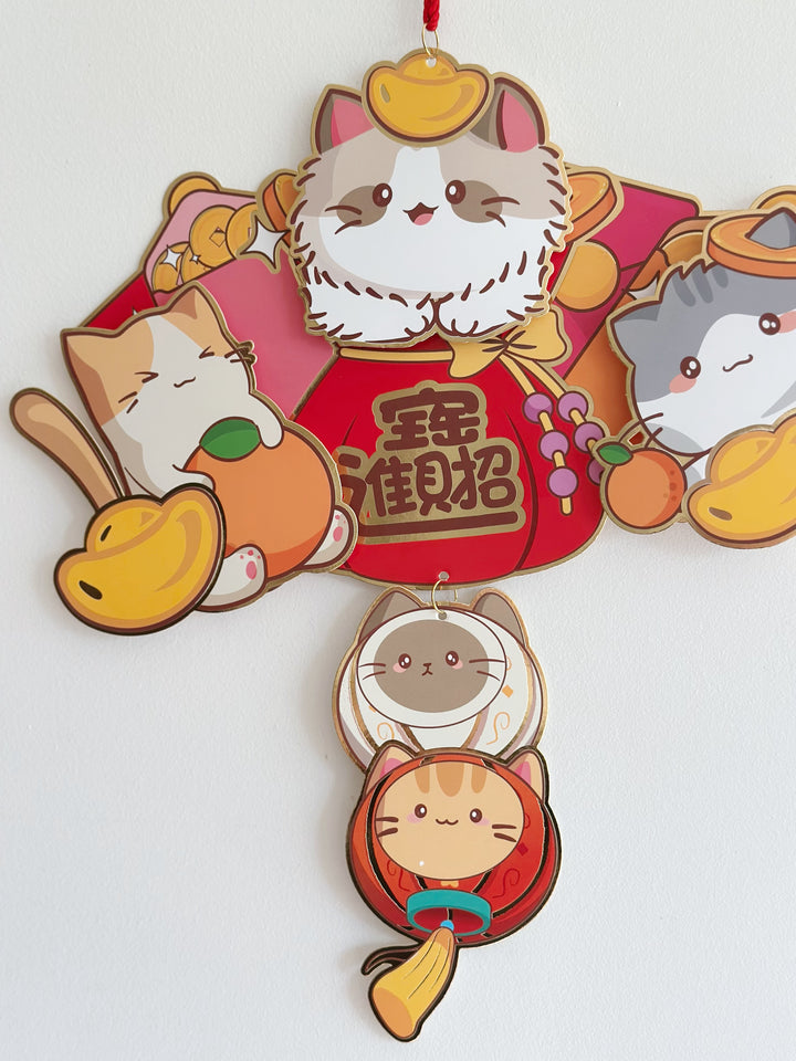 Golden Fortune Cat Fan Hanging Decor