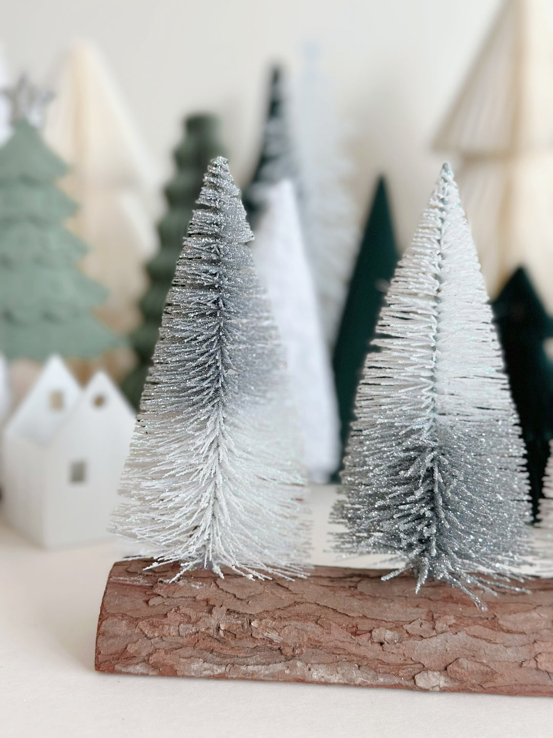 Glittered Winter Forest Trio on Trunk