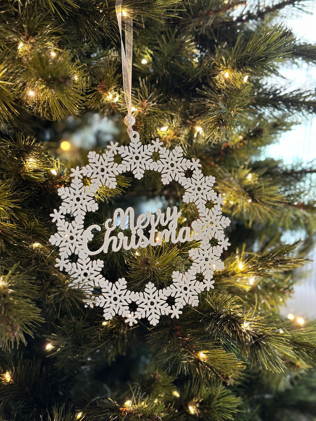 Frosted Snowflake Merry Wreath Ornament