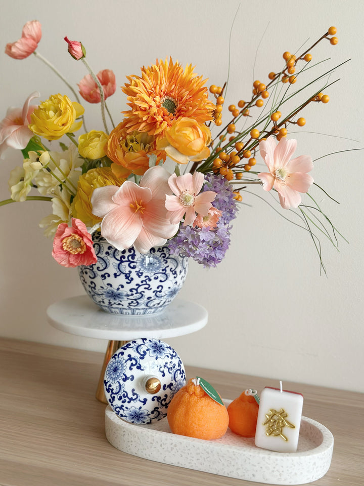 Golden Radiance Bloom in Porcelain Jar (1-sided)