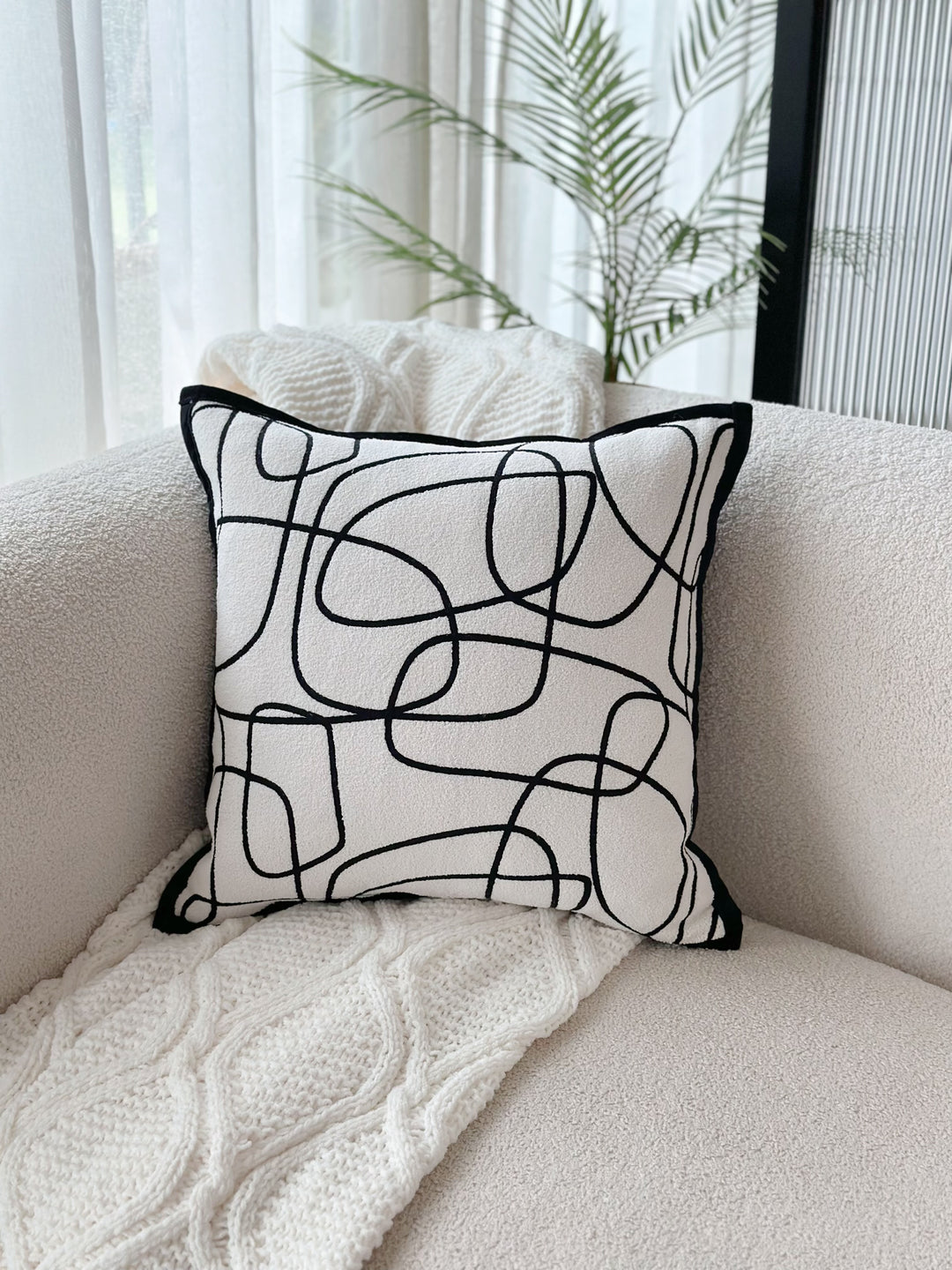 Black Dancing Lines Cushion Cover