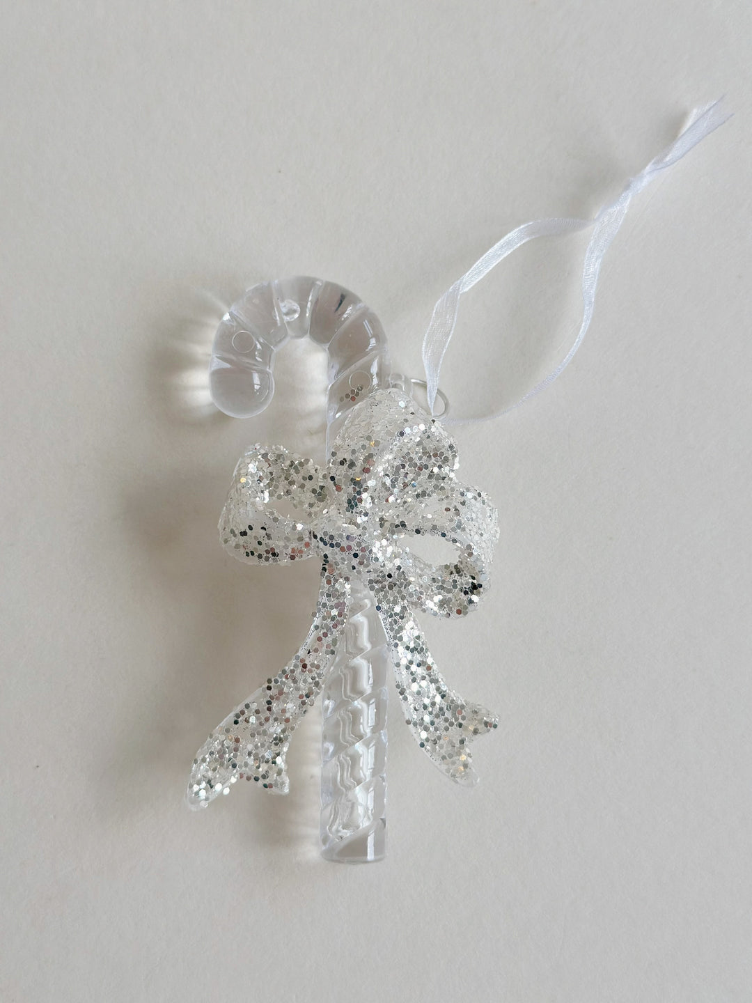 Glittering Candy Cane Bow Ornament