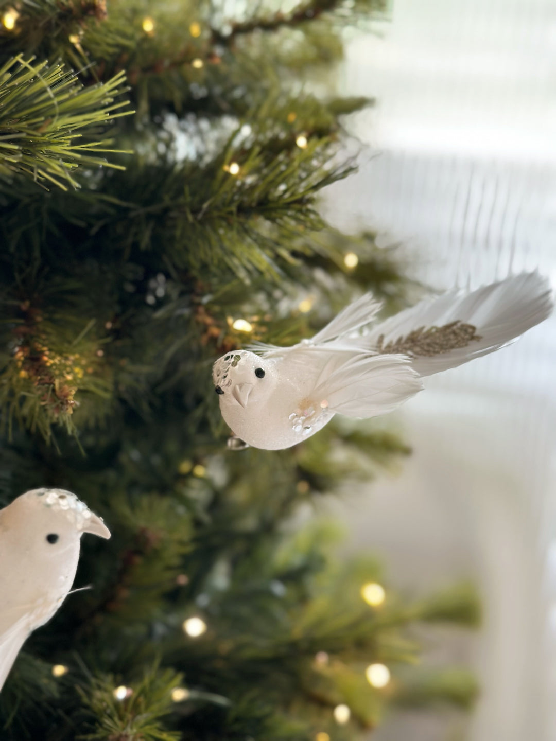 Snowy Elegance Bird Clip Ornaments (pair)