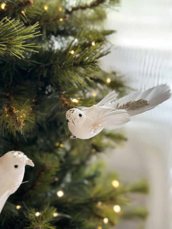 Snowy Elegance Bird Clip Ornaments (pair)