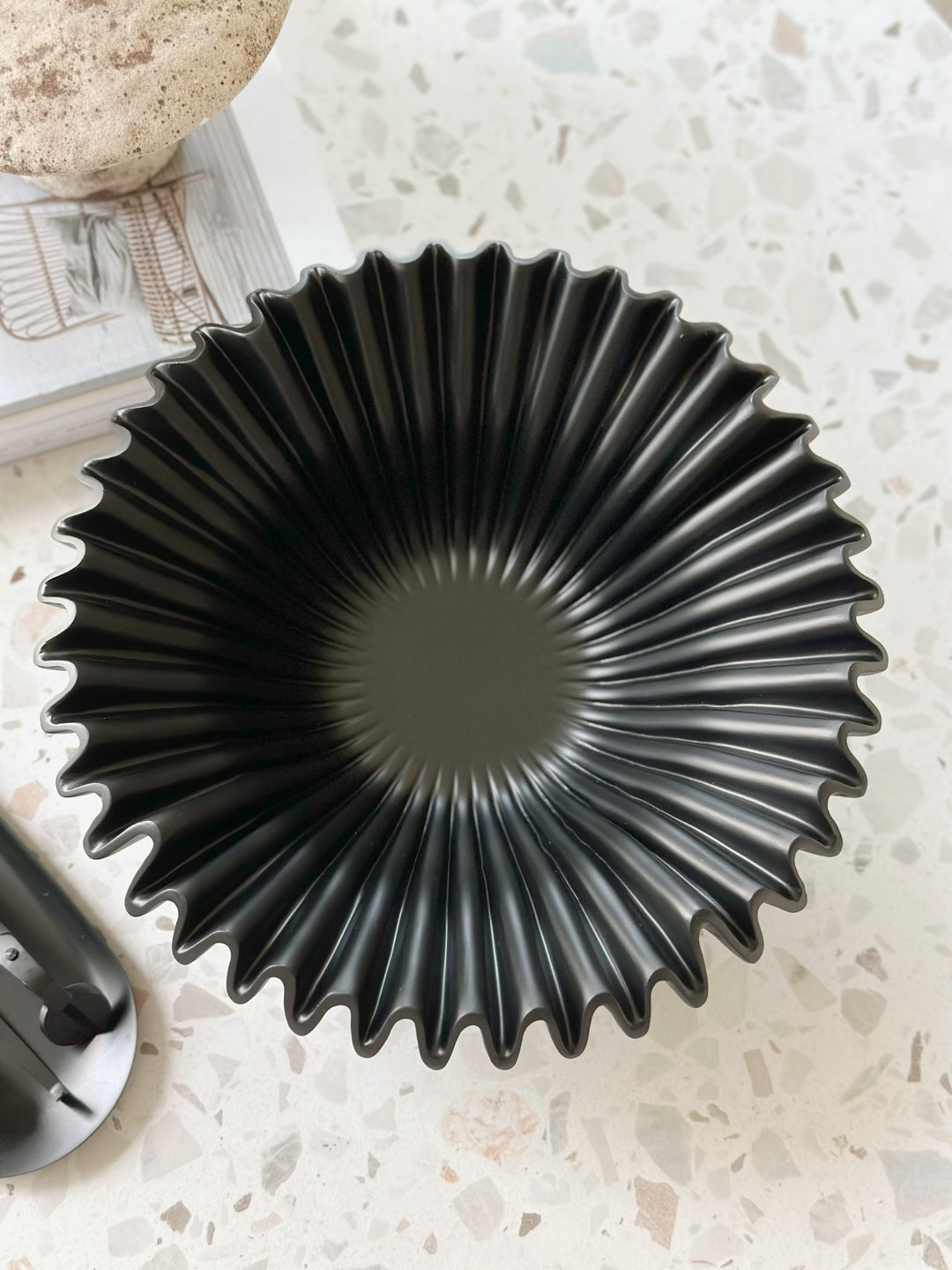 Sleek Black Rippled Elegance Bowl