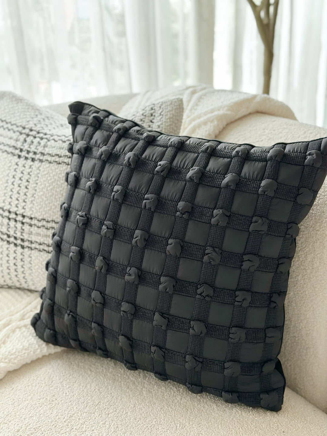 Bubble Grid Black Cushion Cover