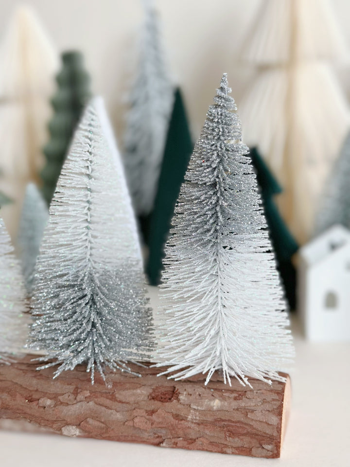 Glittered Winter Forest Trio on Trunk