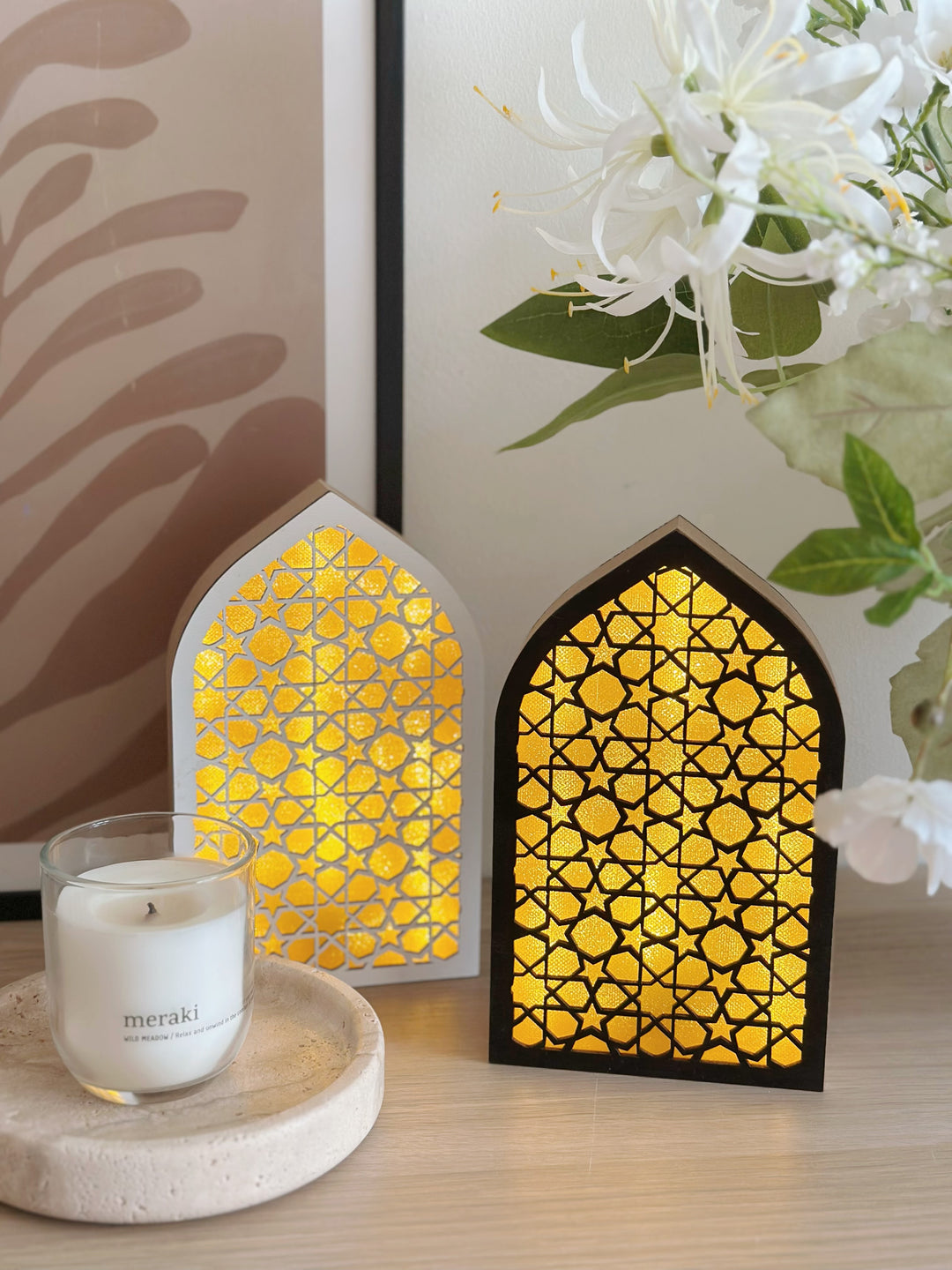 Noor Wooden Lattice Lights (2 colours)