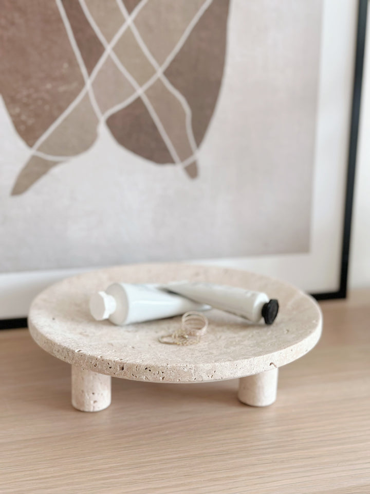 Travertine Pedestal Round Tray