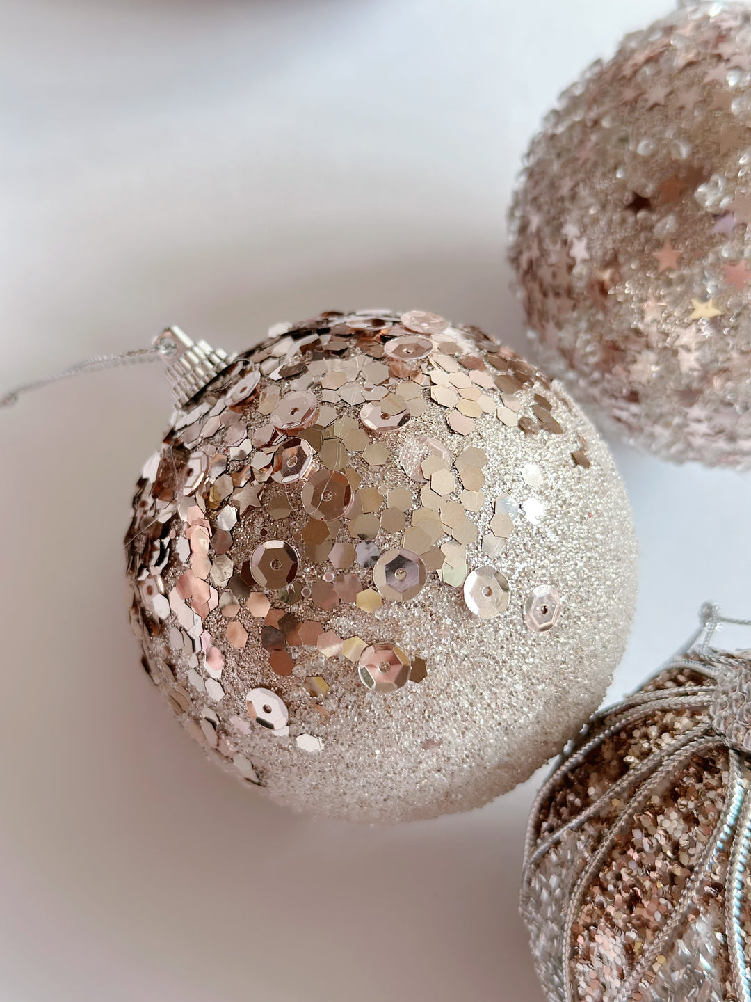 Glittery Champagne Gold Bauble Set (set of 4)