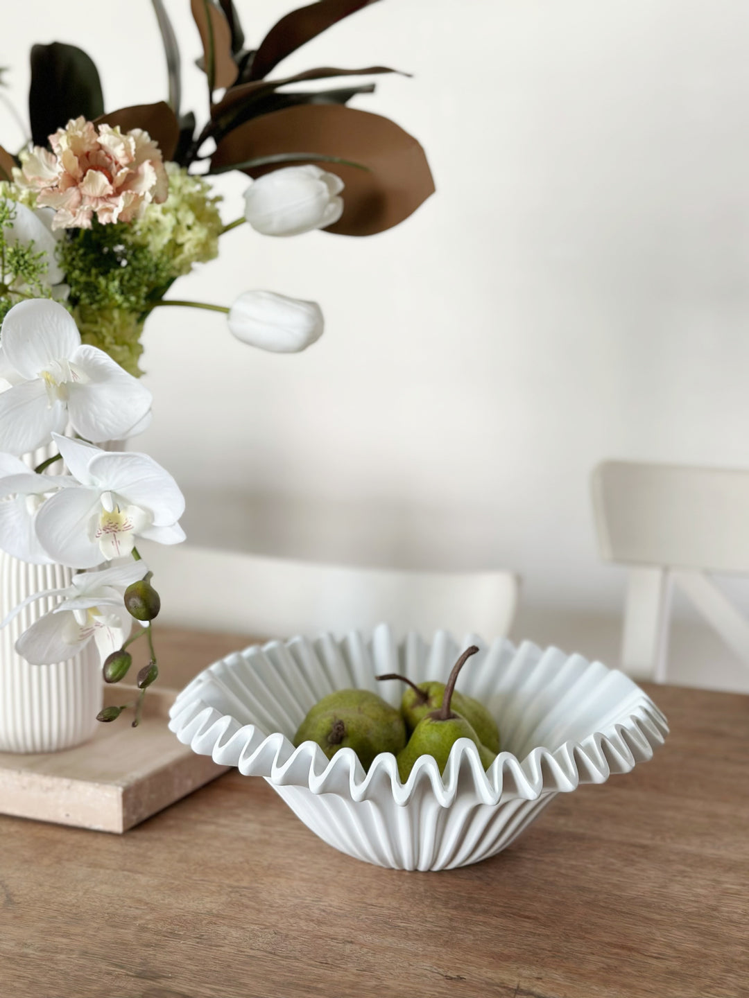 Sleek White Rippled Elegance Bowl