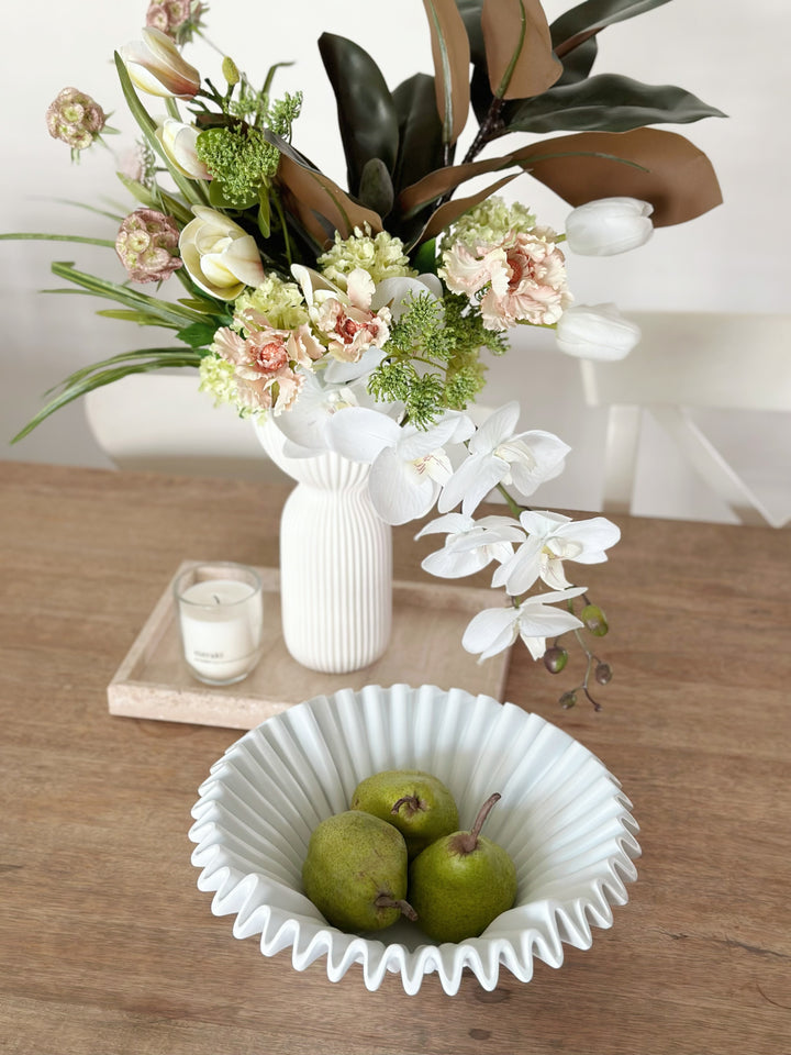 Sleek White Rippled Elegance Bowl