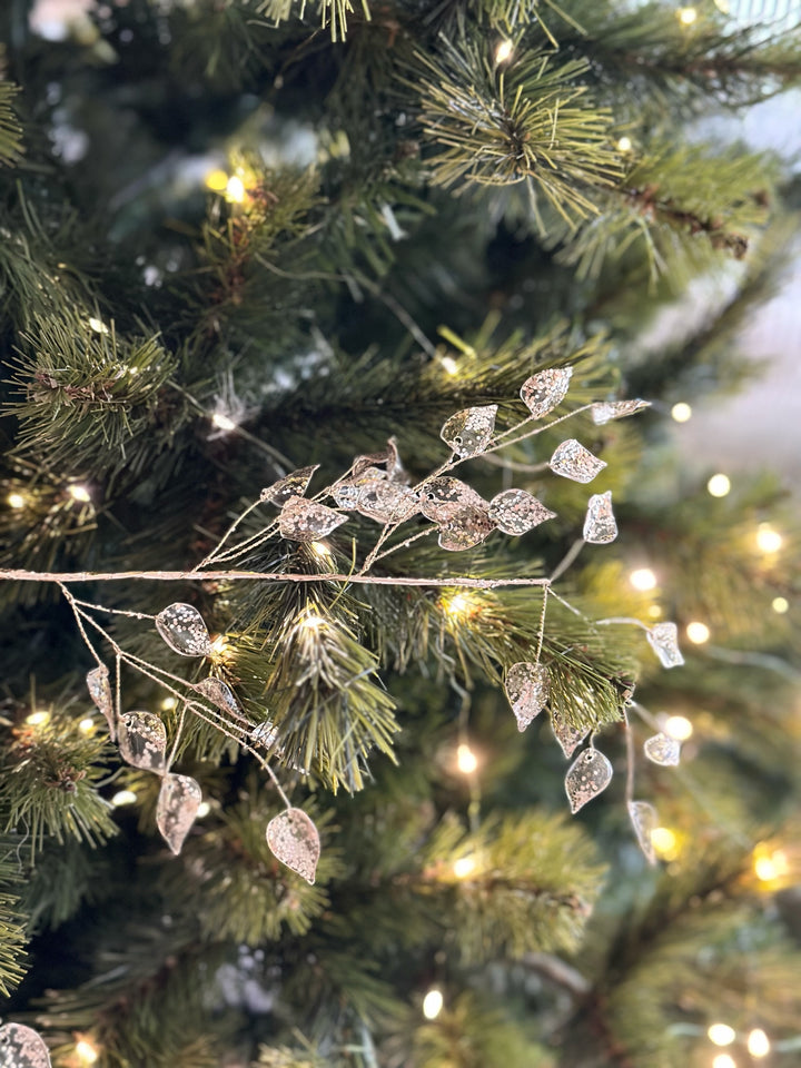 Champagne Gold Metal Wire Glittered Leaves Garland