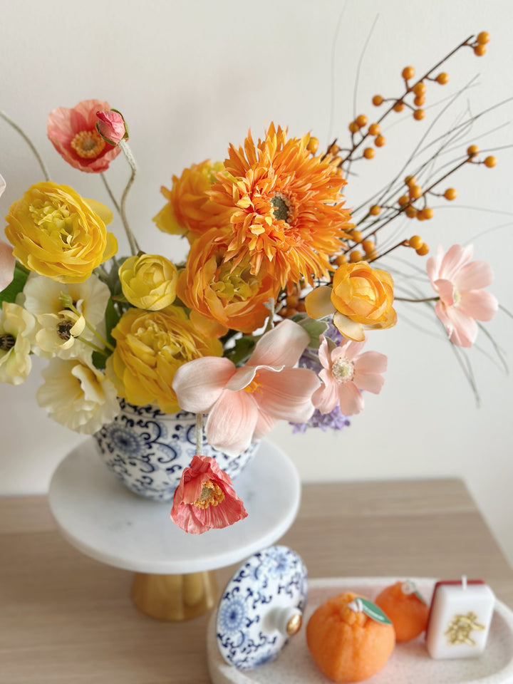 Golden Radiance Bloom in Porcelain Jar (1-sided)