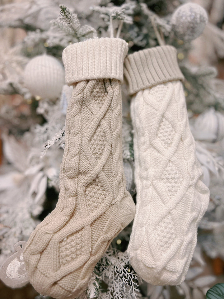 Chunky Braid Knitted Cream And Latte Christmas Stocking Set (pair)