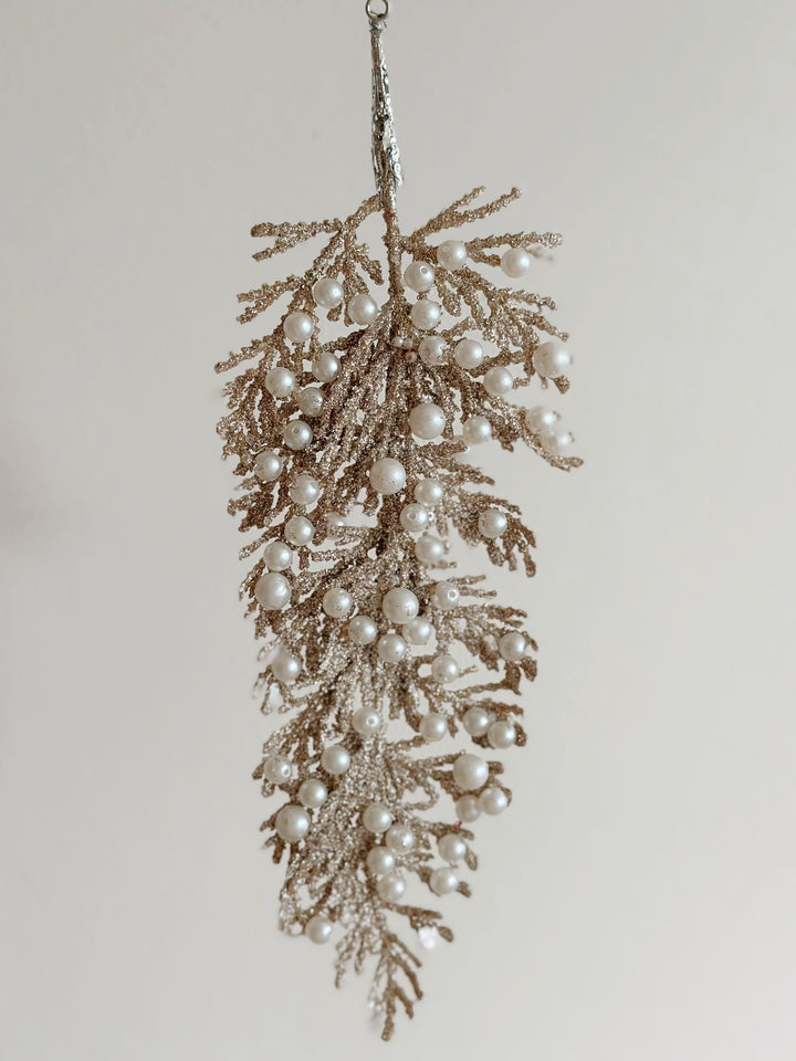 Glittered Champagne Fern Ornament