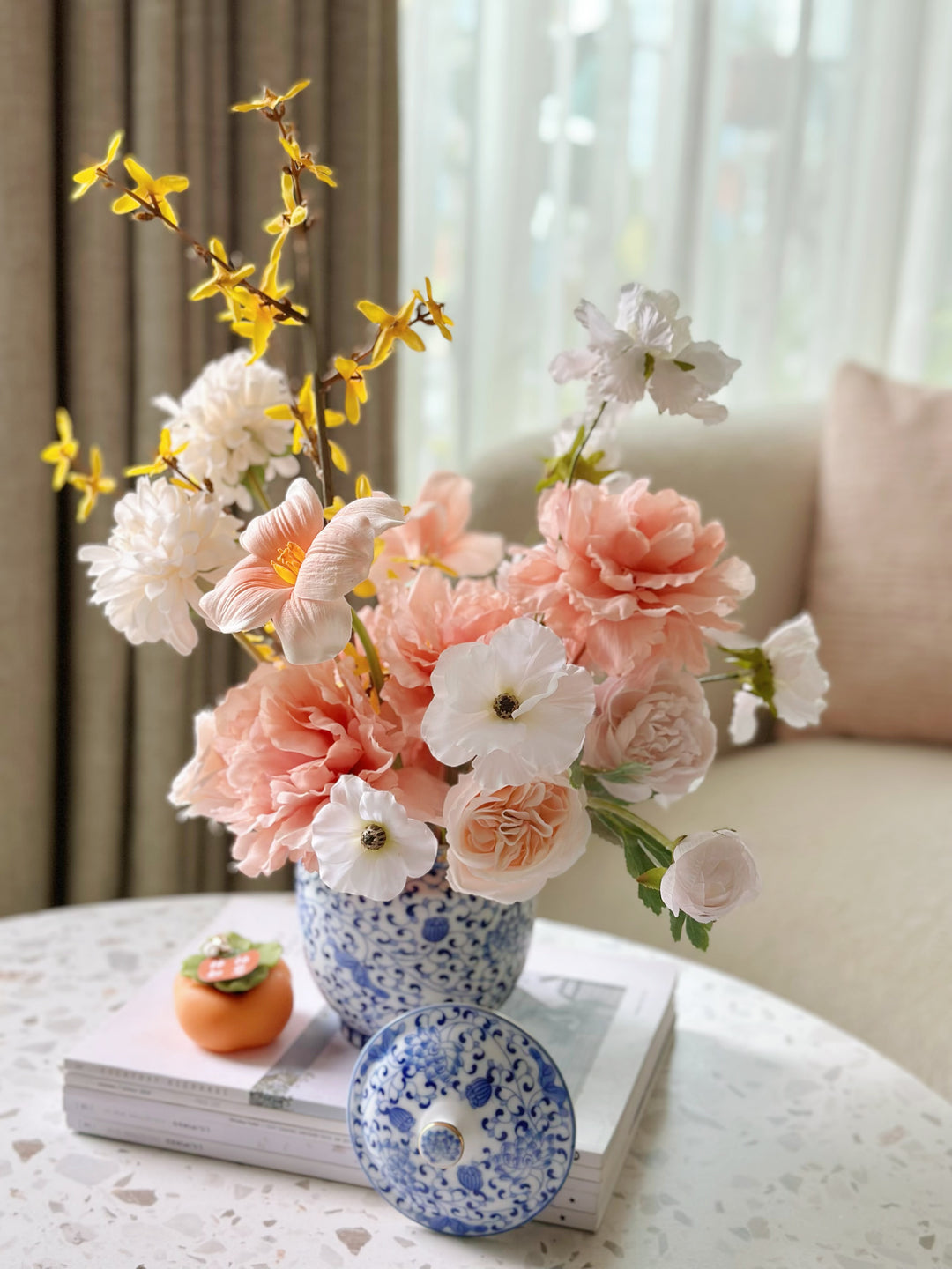 Sunlit Elegance in Blue Porcelain Jar (2-sided)