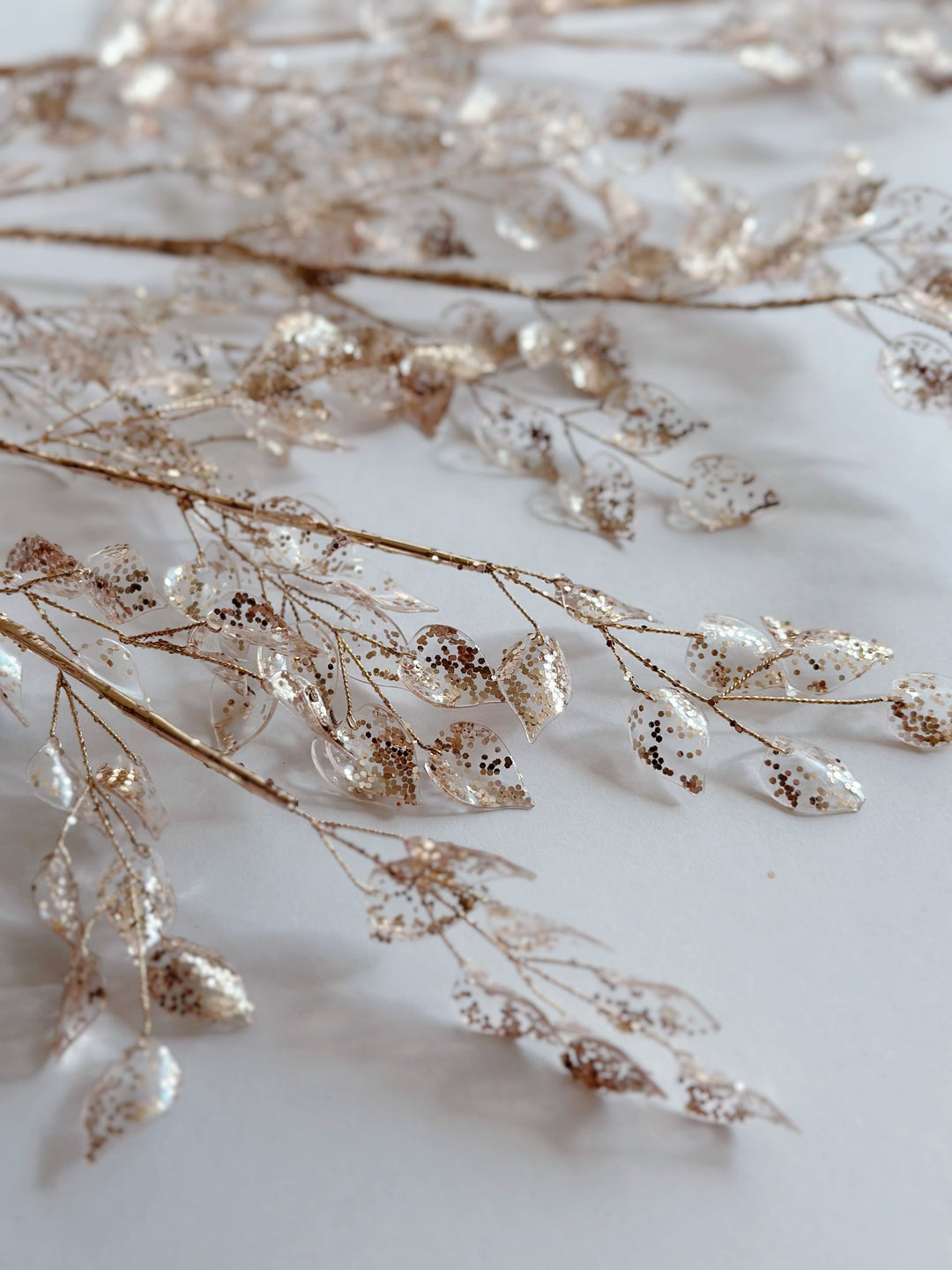 Champagne Gold Metal Wire Glittered Leaves Branch (2 sizes)