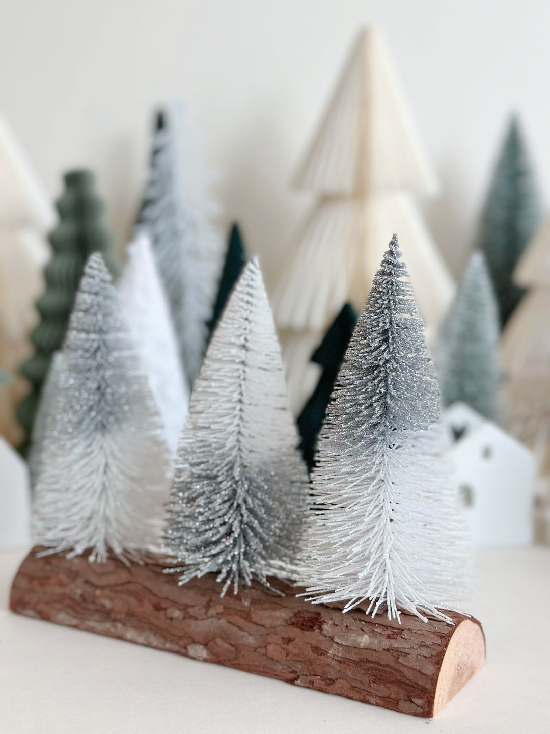 Glittered Winter Forest Trio on Trunk