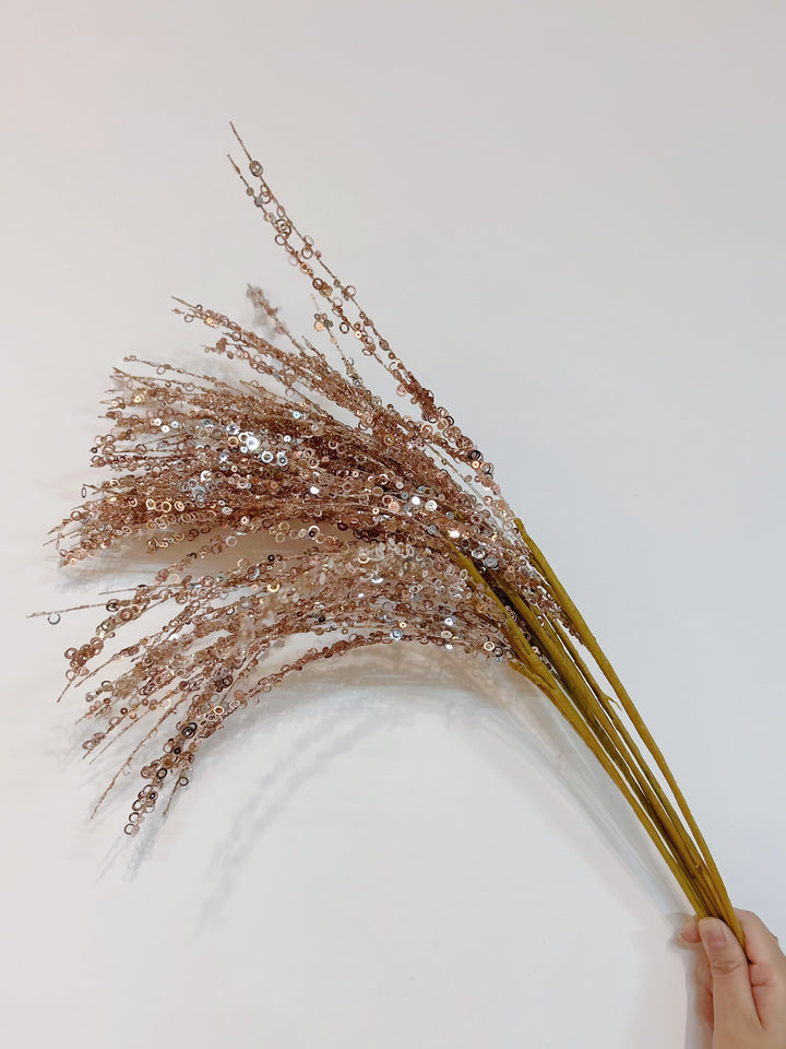 Champagne Brown Sparkly Sequin Beaded Branch (set of 2)