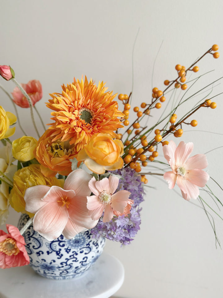 Golden Radiance Bloom in Porcelain Jar (1-sided)