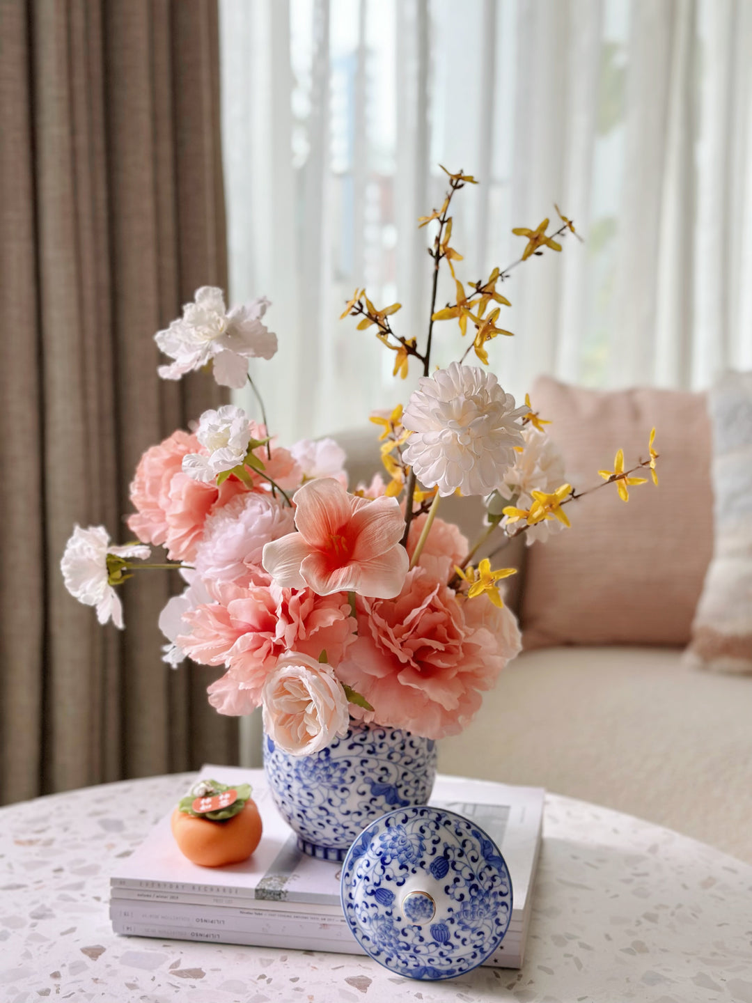 Sunlit Elegance in Blue Porcelain Jar (2-sided)