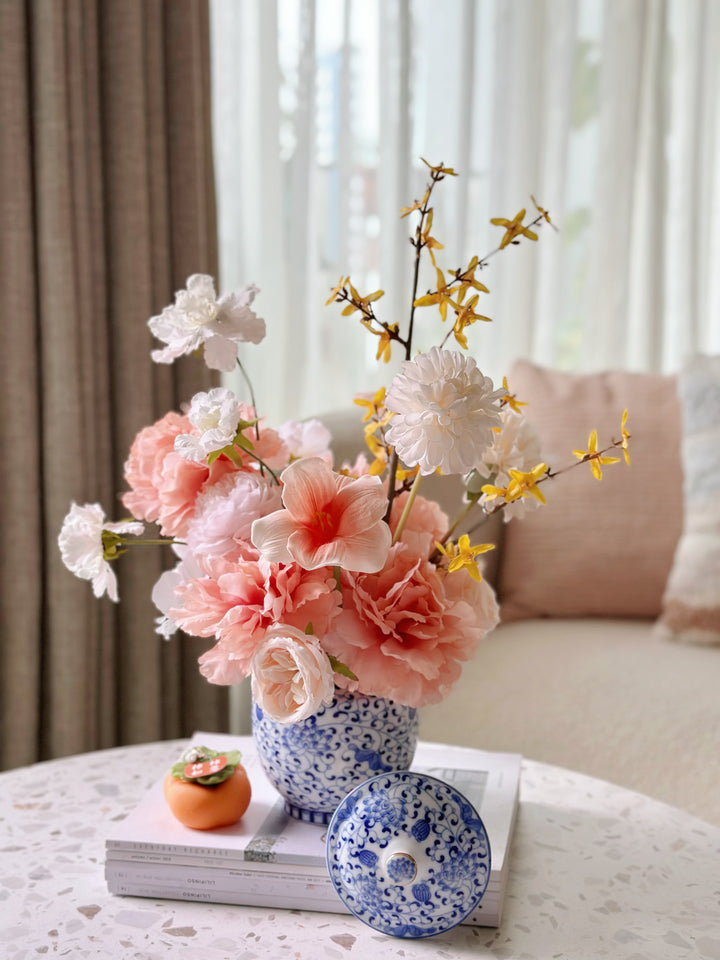 Sunlit Elegance in Blue Porcelain Jar (2-sided)