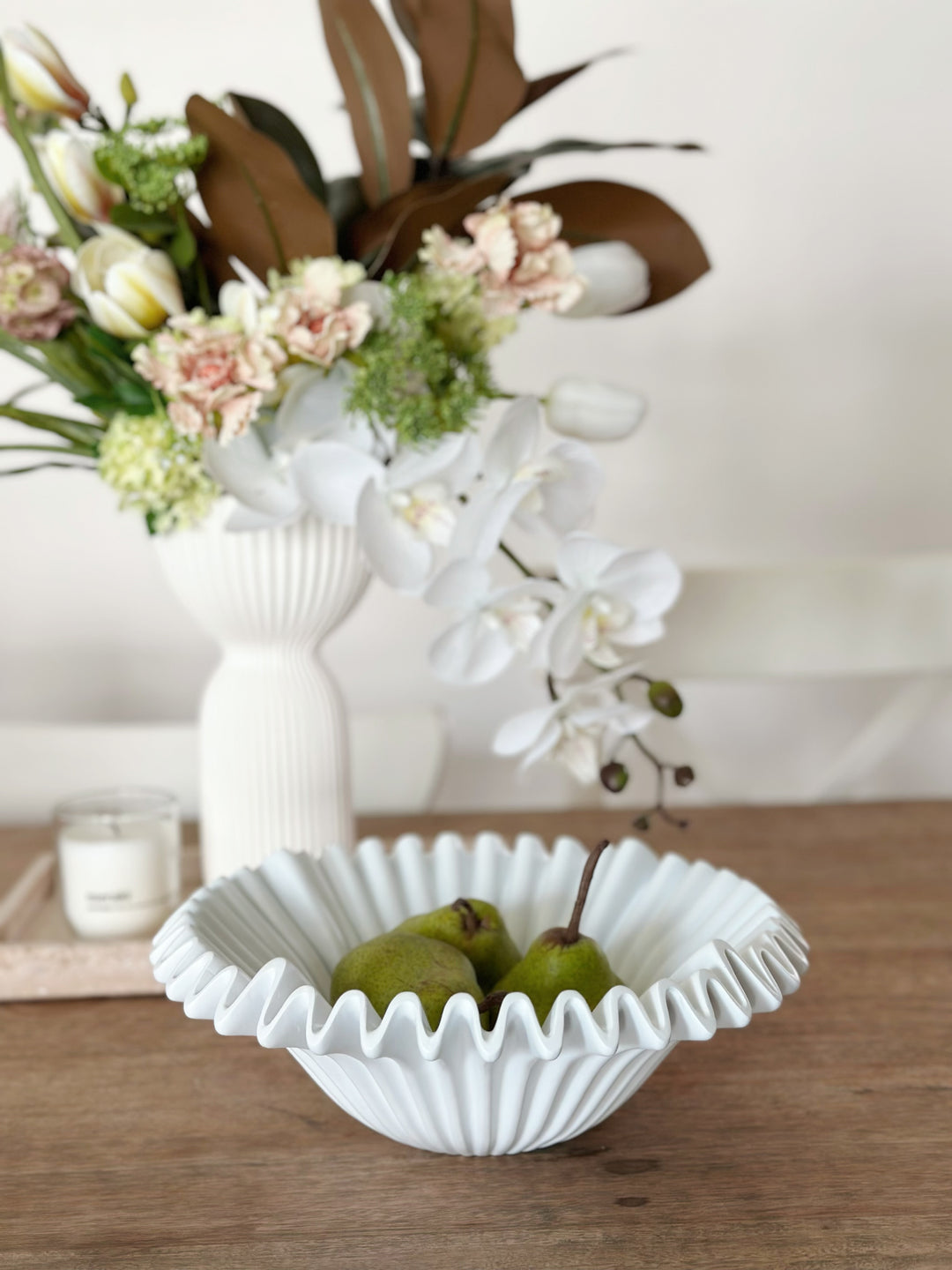 Sleek White Rippled Elegance Bowl