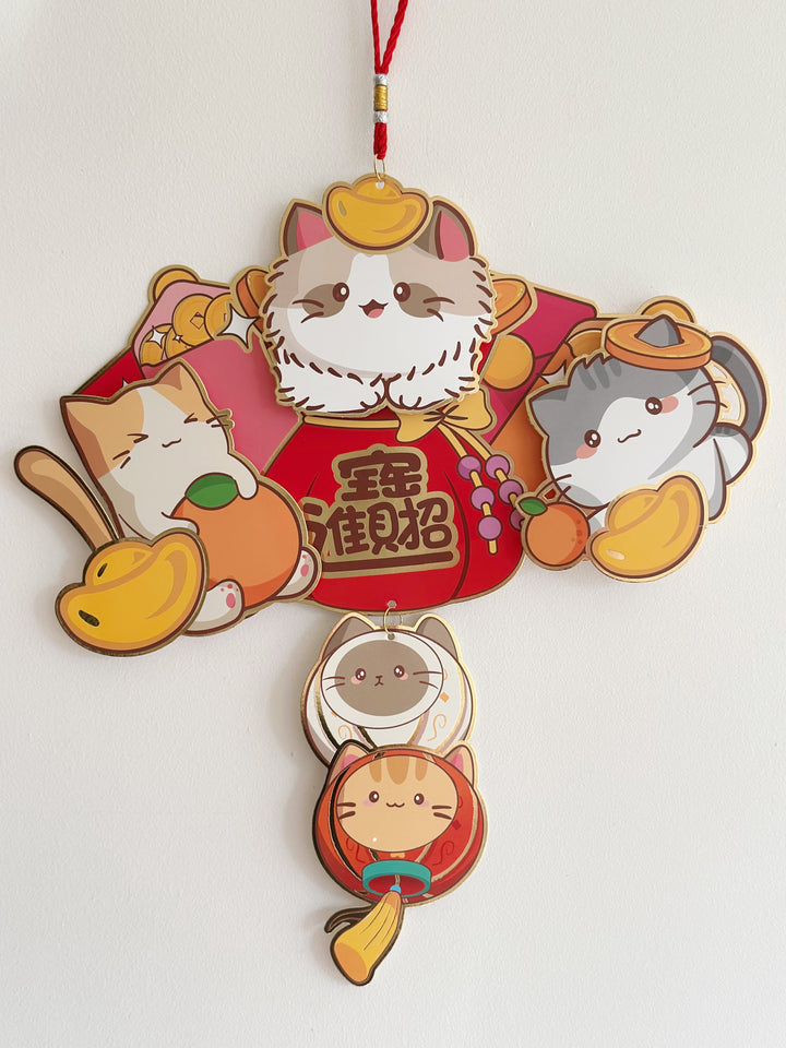 Golden Fortune Cat Fan Hanging Decor