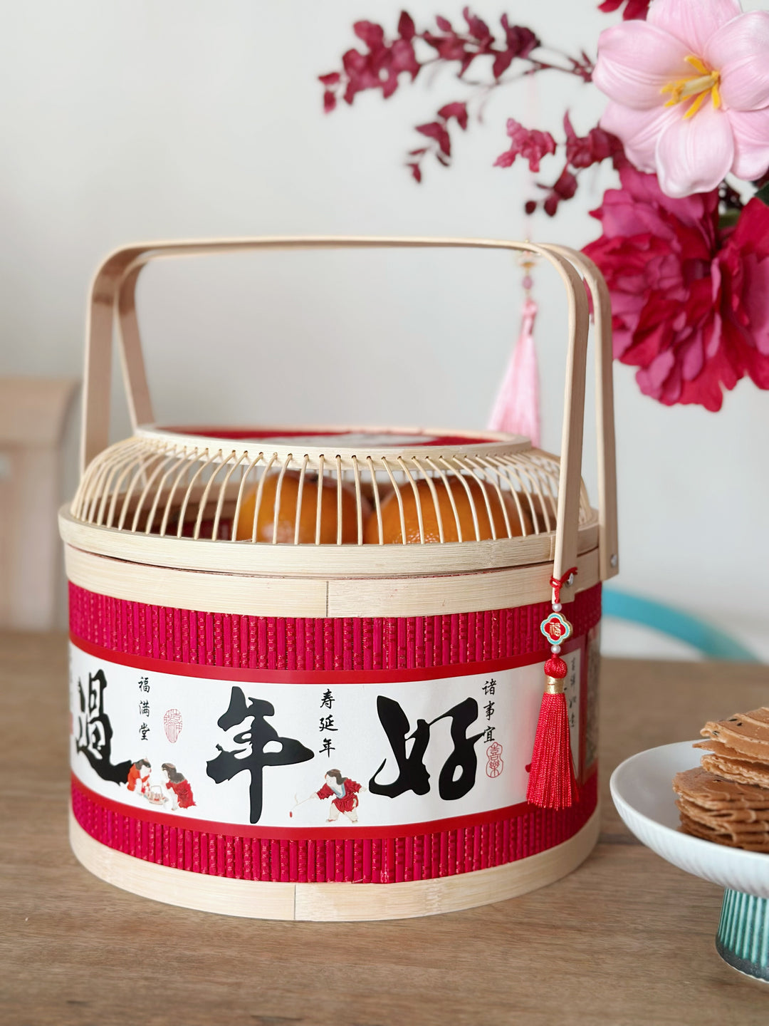 Auspicious Snake Wishes Bamboo Basket: Lunar New Year Gifting and Decor Edition