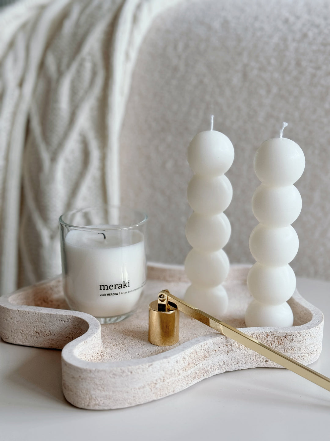 Ivory Sphere Tower Candle (set of 2)