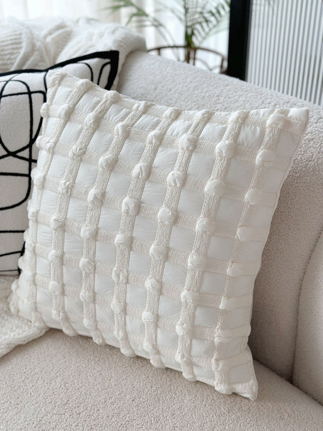 Bubble Grid Cream White Cushion Cover