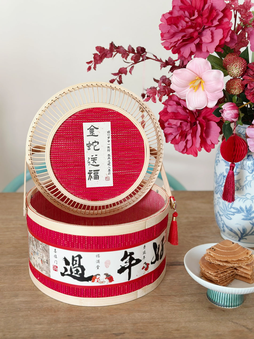 Auspicious Snake Wishes Bamboo Basket: Lunar New Year Gifting and Decor Edition