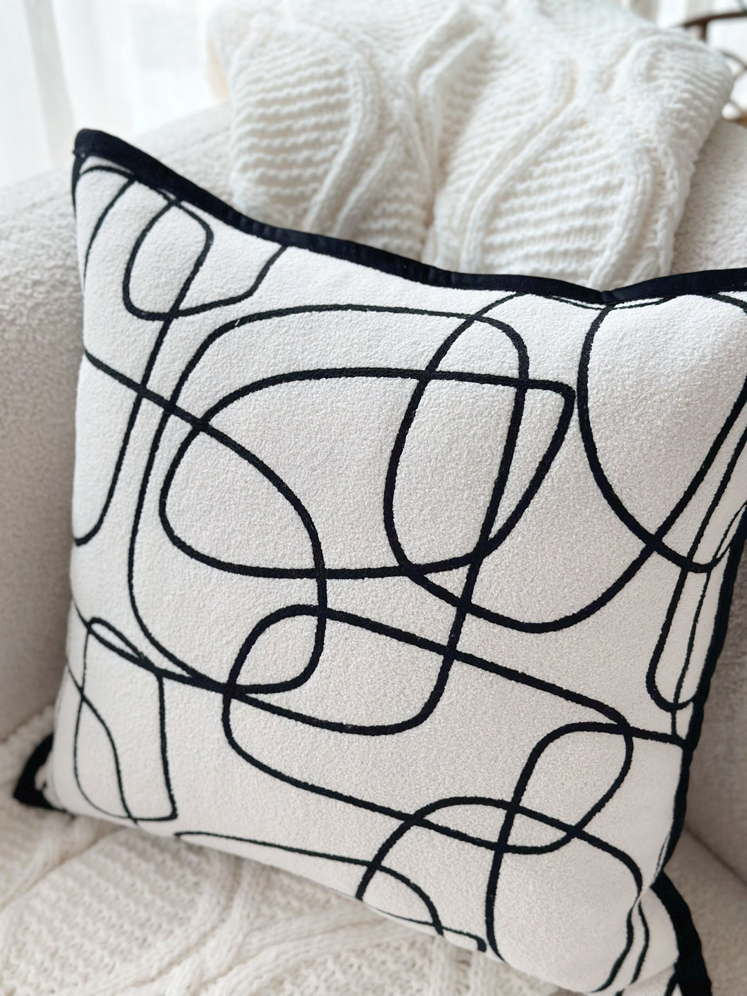 Black Dancing Lines Cushion Cover