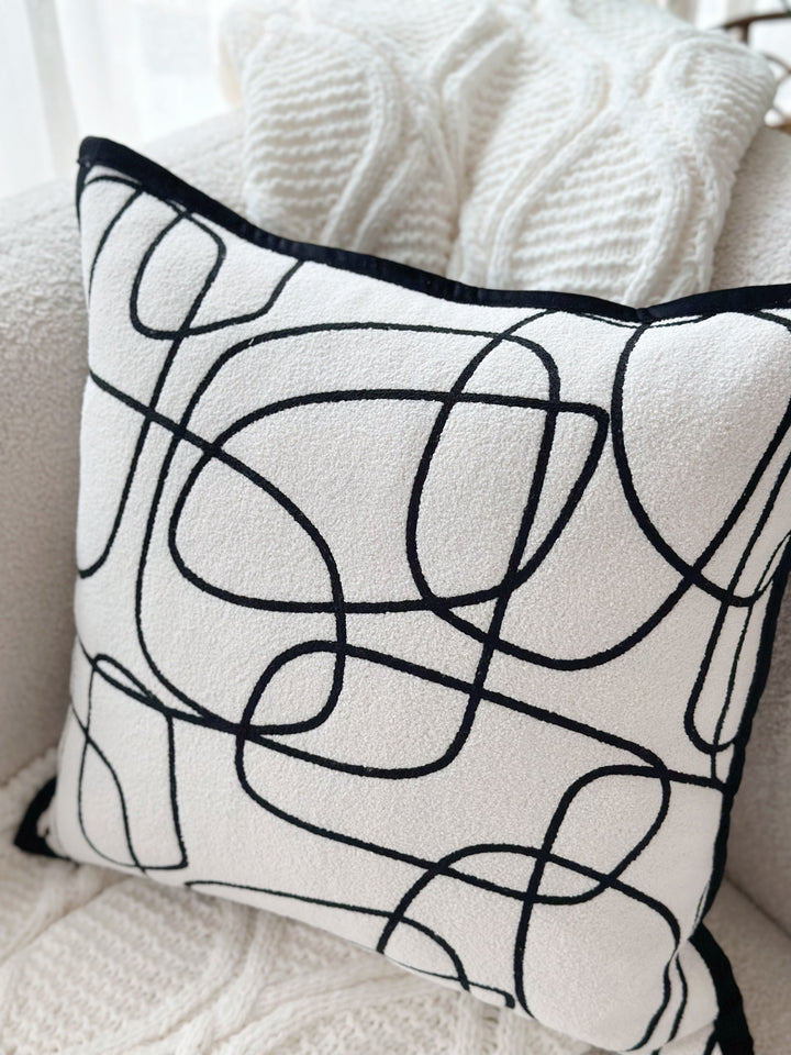 Black Dancing Lines Cushion Cover