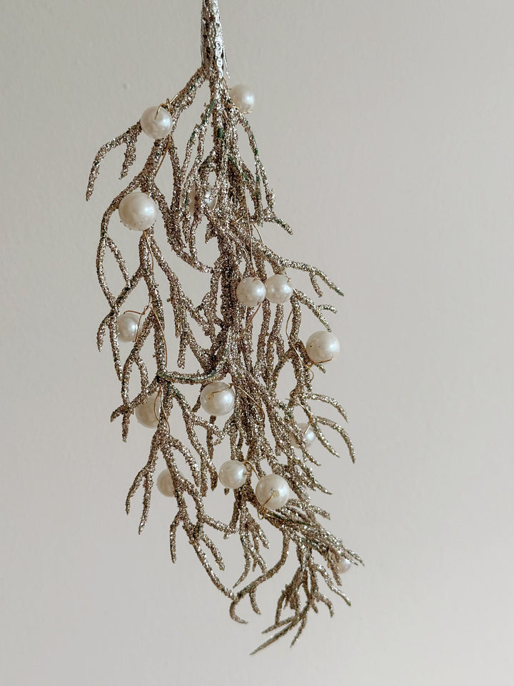 Glittered Pearl Leaf Hanging Ornament