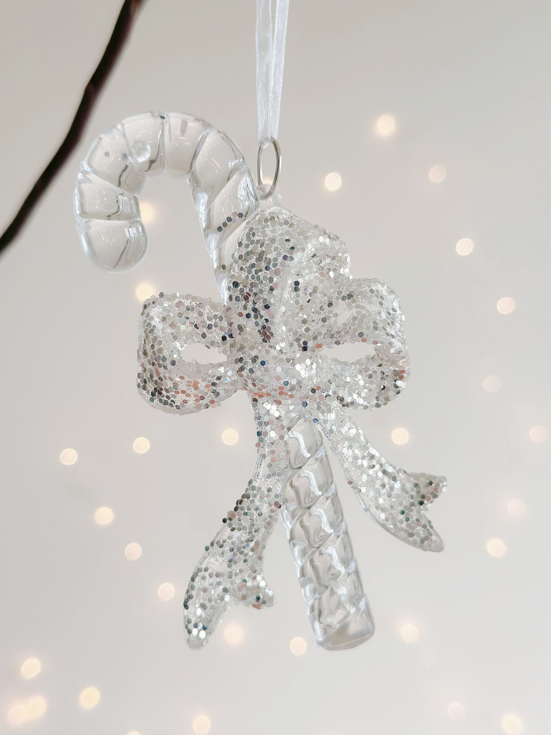 Glittering Candy Cane Bow Ornament