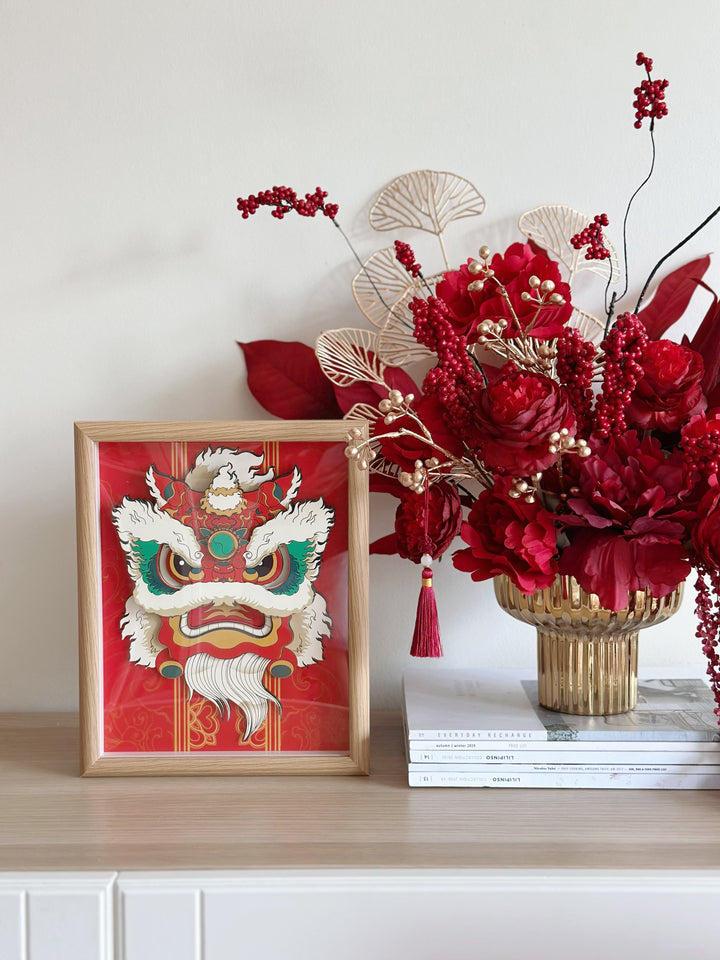 Guardian of Prosperity 3D Art with Frame - red