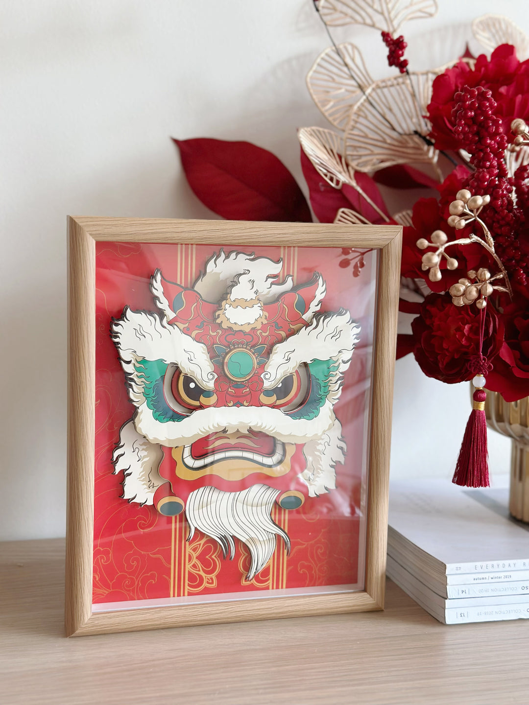 Guardian of Prosperity 3D Art with Frame - red