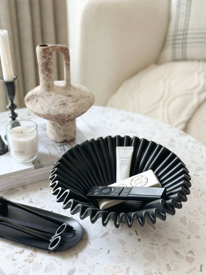 Sleek Black Rippled Elegance Bowl