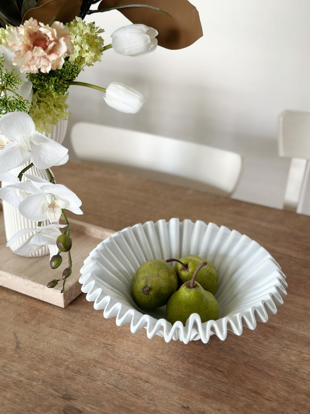 Sleek White Rippled Elegance Bowl