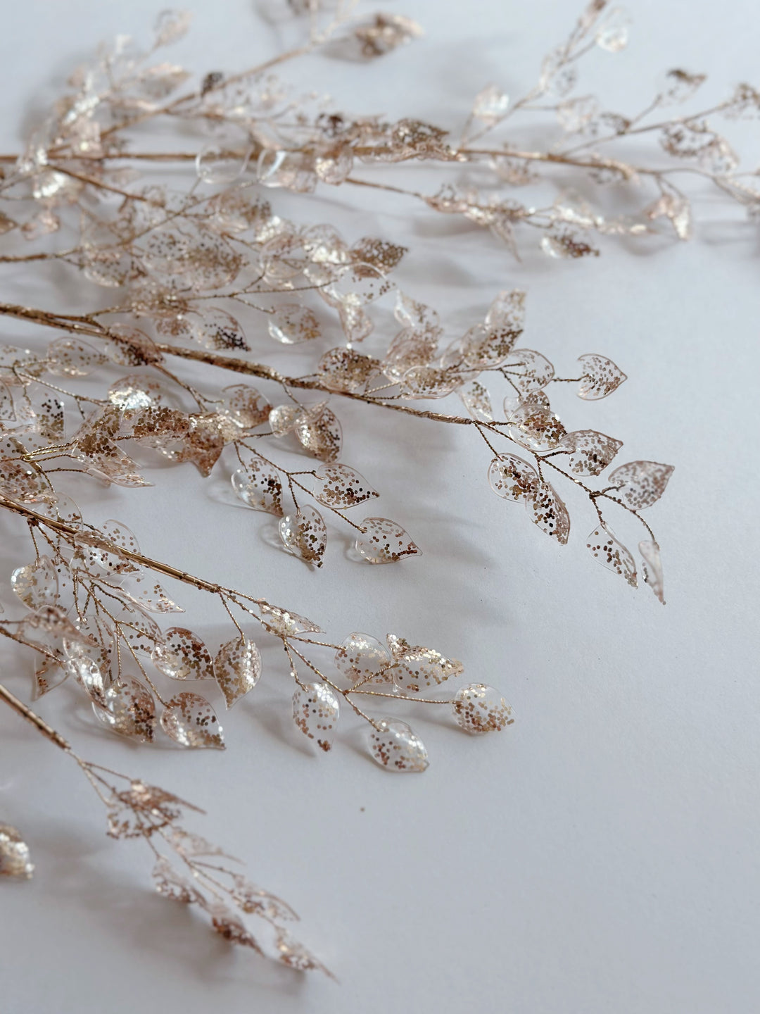 Champagne Gold Metal Wire Glittered Leaves Branch (2 sizes)